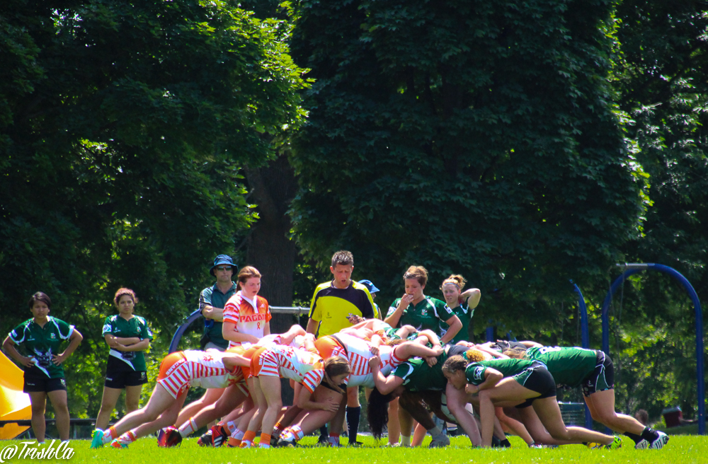 The scrum - Peterborough Pagans Field - Irish in front of the club house - Markham Irish Canadian Rugby Club - Women's Fundraiser 