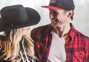 Boots and Hearts plaid shirt and cowboy hat