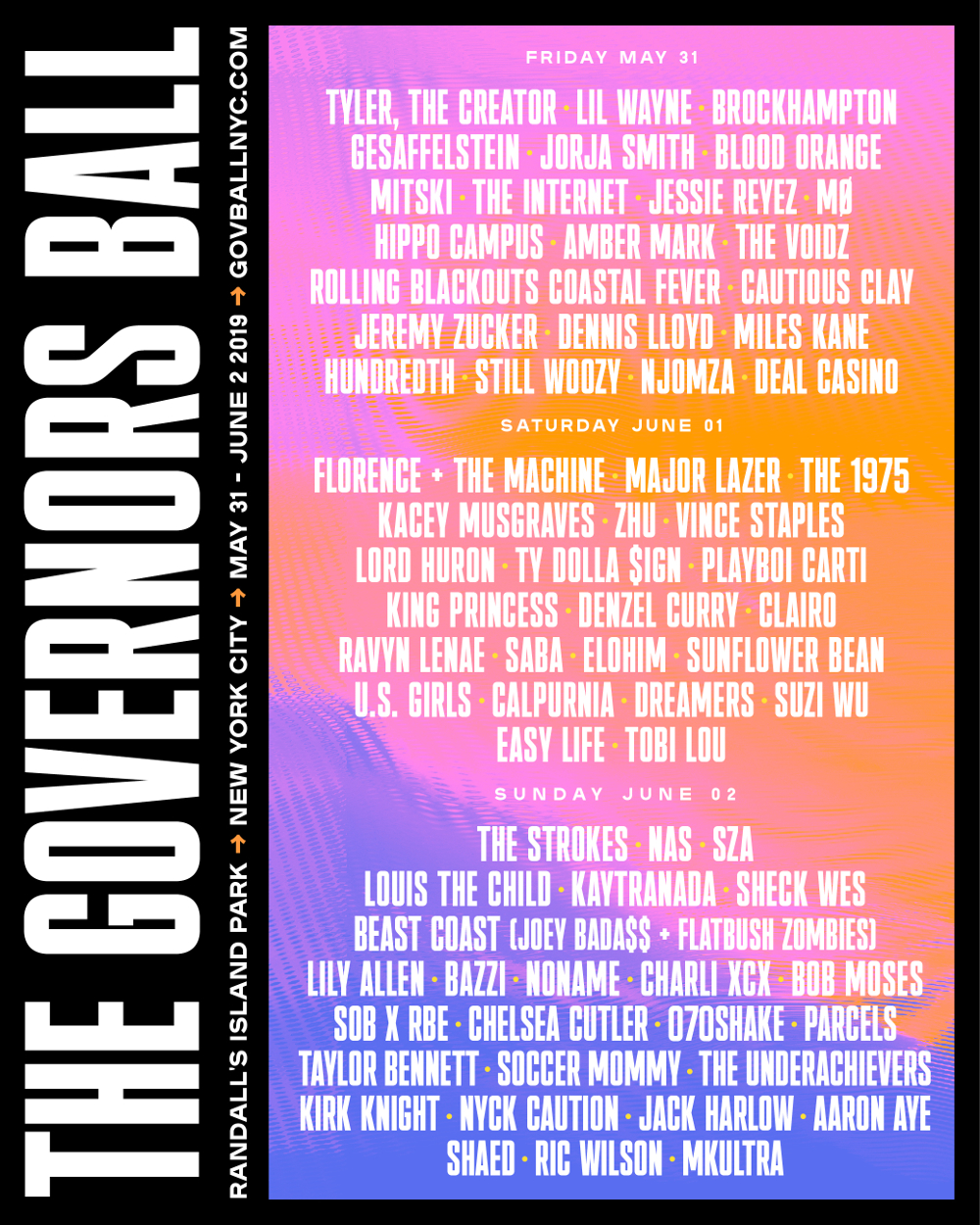 The Governors Ball 2019 Lineup Poster