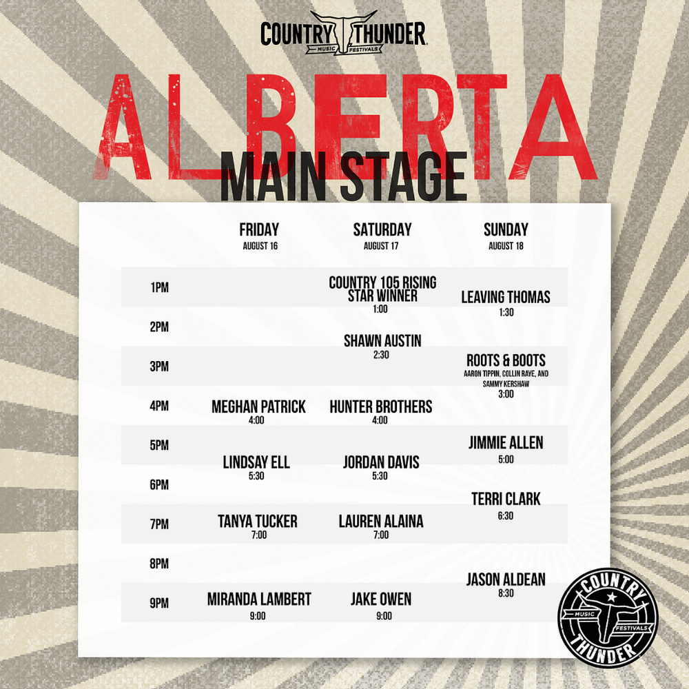 Country Thunder Alberta 2019 Main Stage Lineup and Schedule
