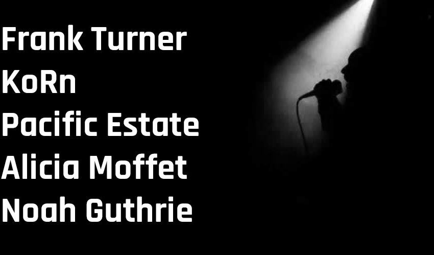 New Music Spotlight Frank Turner, KoRn, Pacific Estate, Alicia Moffet, and Noah Guthrie white silhouette on black background